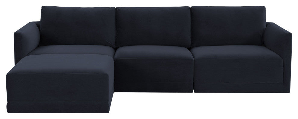 Flix Modular Velvet Sectional Sofa, Modern 4 Piece Sectional Couch Set, Navy Blu