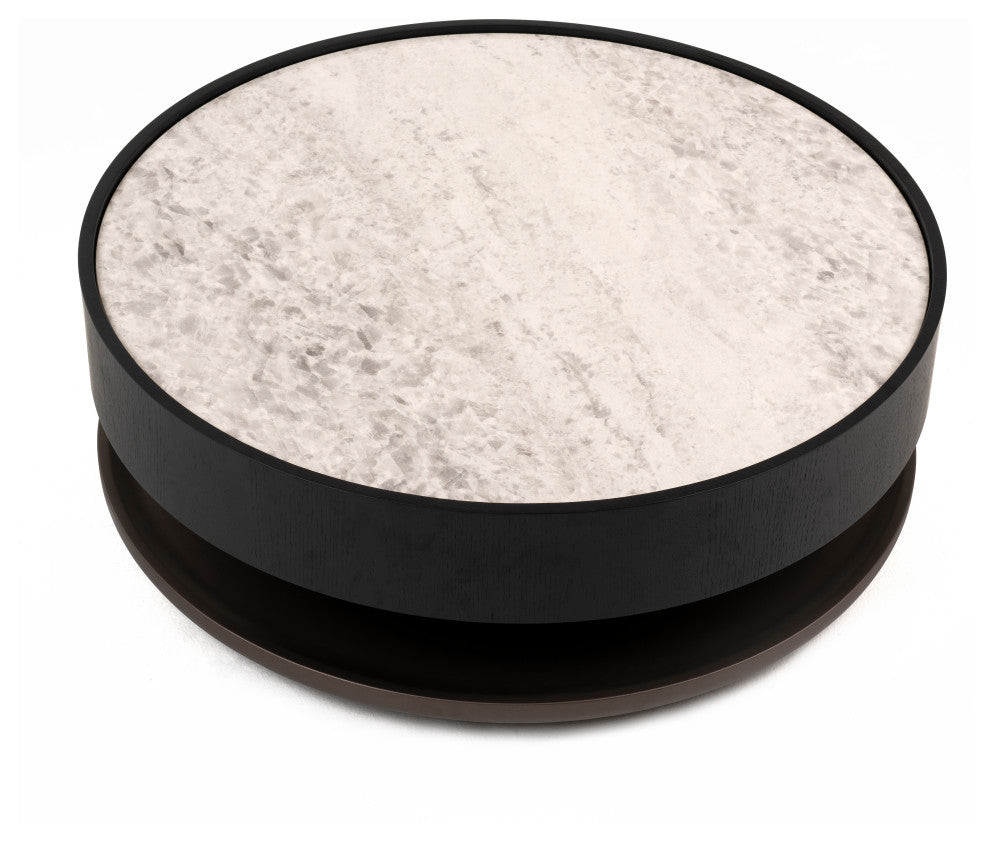 Modrest Miranda Modern Ceramic + Black Oak Round Coffee Table