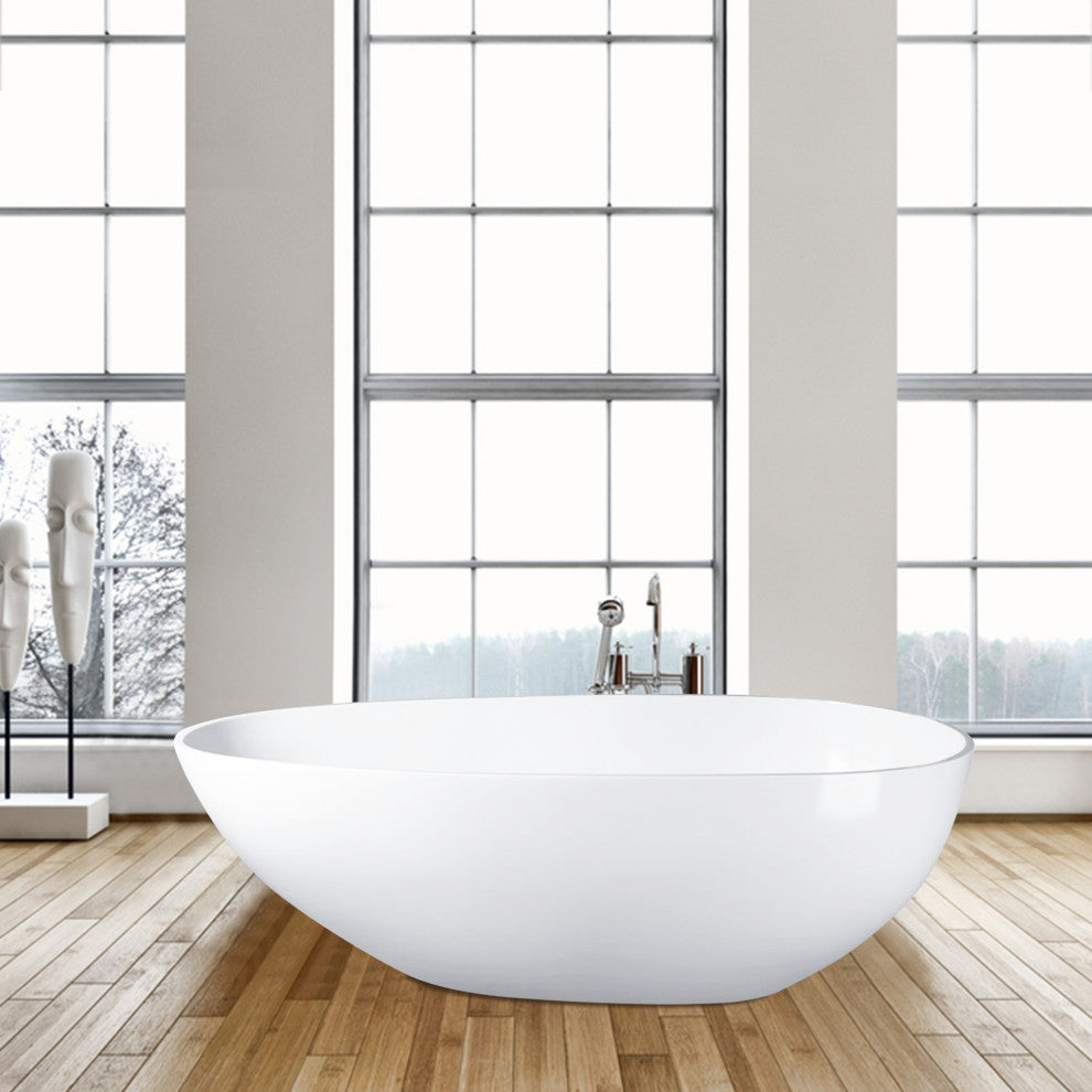 Vanity Art Solid Surface Resin Stone Freestanding Bathtub, Glossy White, 59 in. X 30 in.