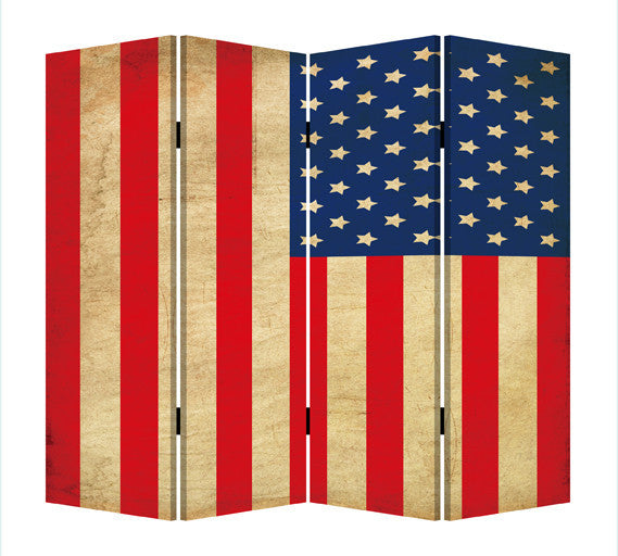 HomeRoots 1" x 84" x 84" Multi Color Wood Canvas American Flag Screen