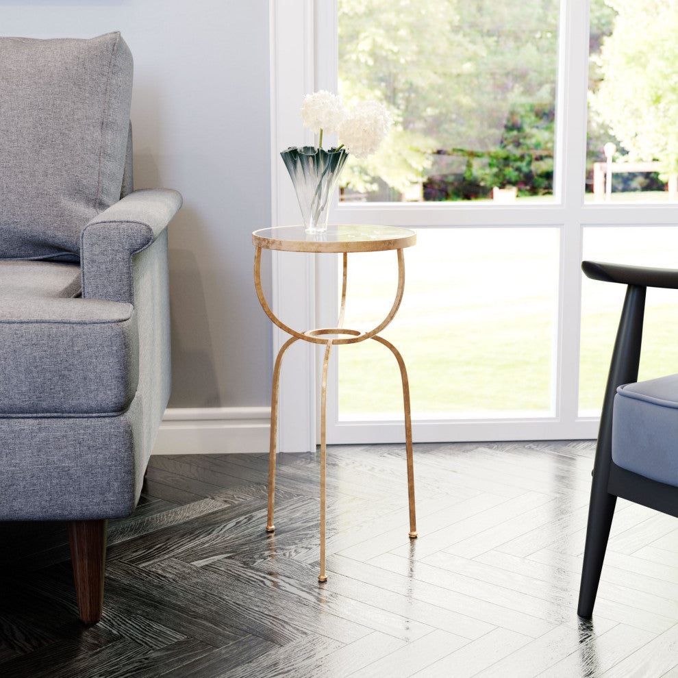 Sofa Side Table, Round, Glass, Steel Metal, Gold, Lounge Cafe Lobby Hospitality