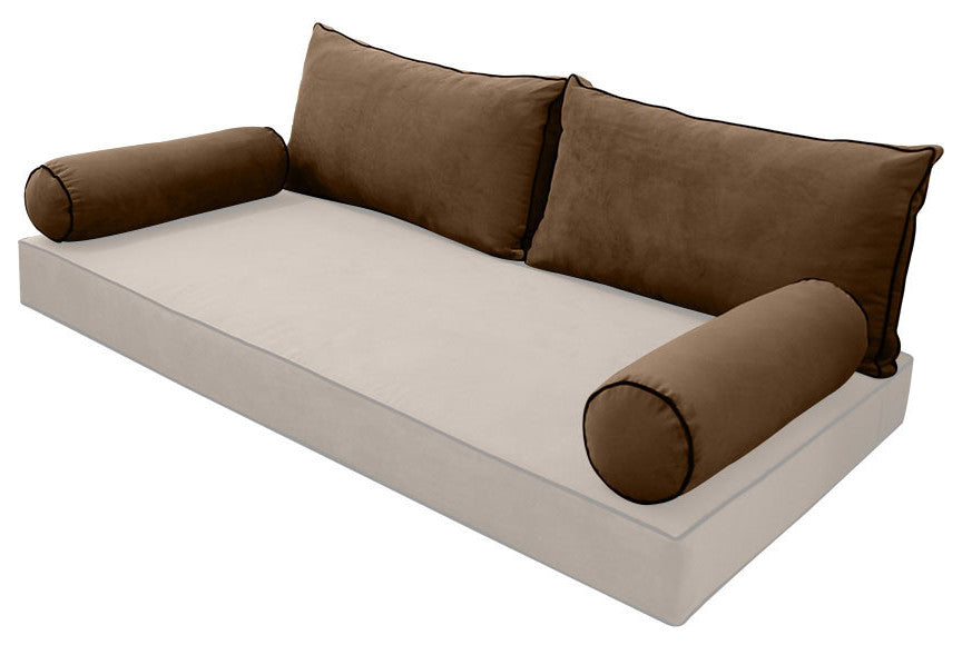 STYLE V2 Full Velvet ContrastPipe Indoor Daybed Bolster Pillow |COVER ONLY|AD308