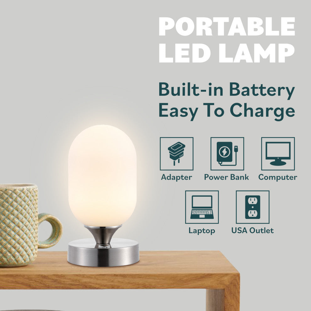 Eli 8" Bohemian Farmhouse Iron Rechargeable Integrated LED Table Lamp, Nickel