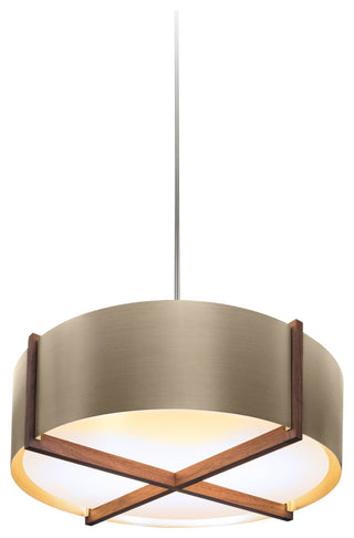 Plura 36" Pendant, Walnut, Distressed Brass, Integrated LED, 4000K, P1 Driver