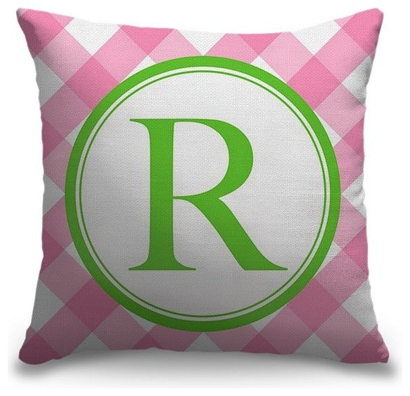 "Letter R - Circle Plaid" Pillow 16"x16"