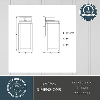 Uptown 1-Light Matte Black Transitional Outdoor Wall Lantern Clear Glass, 5"wx12.5"hx6"d