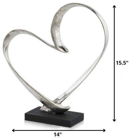 16" Raw Silver And Black Heart Sculpture