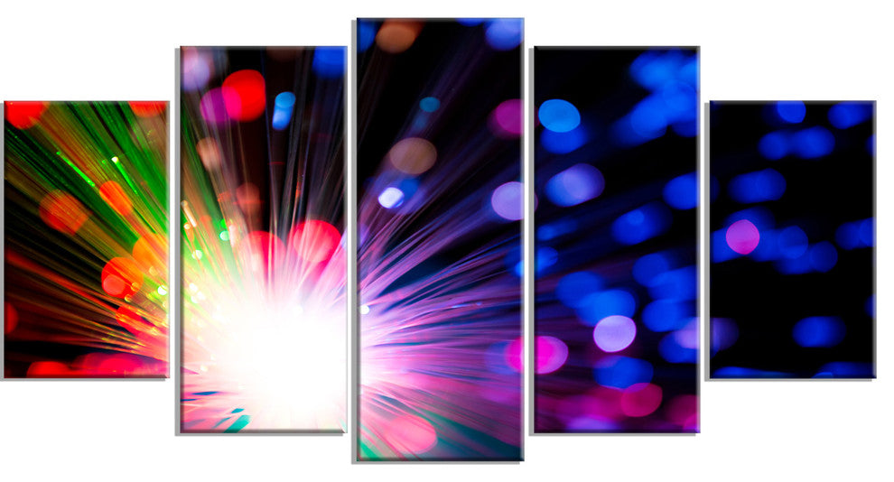 Multicolor Optical Fiber Lighting, Abstract Canvas Wall Art, 60"x32", 5 Panels