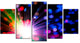 Multicolor Optical Fiber Lighting, Abstract Canvas Wall Art, 60"x32", 5 Panels