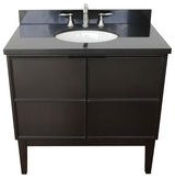 37" Single Vanity, Cappuccino Finish With Black Galaxy Top And Oval Sink