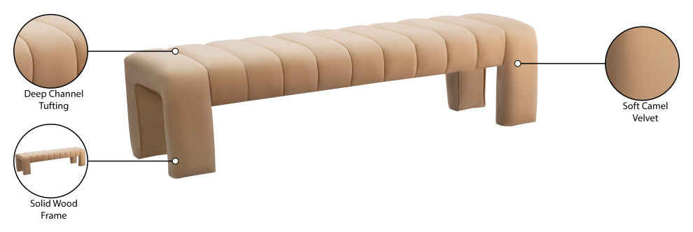 Andaz Velvet Upholstered Bench, Camel