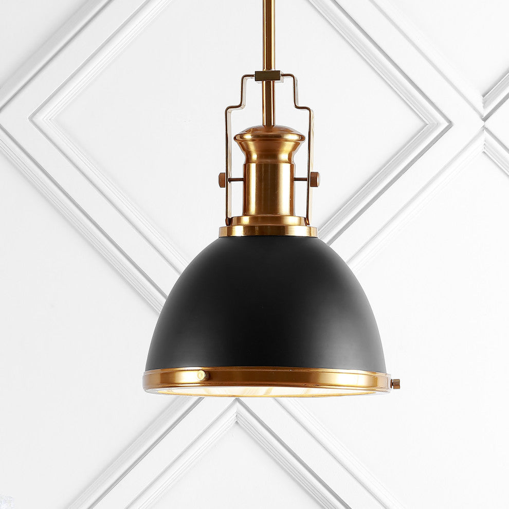 Homer Metal/Glass LED Flush Mount, Black/Brass Gold, Width: 10"
