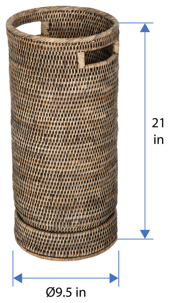 La Jolla Round Rattan Umbrella Stand With Water Catch, Black-Wash