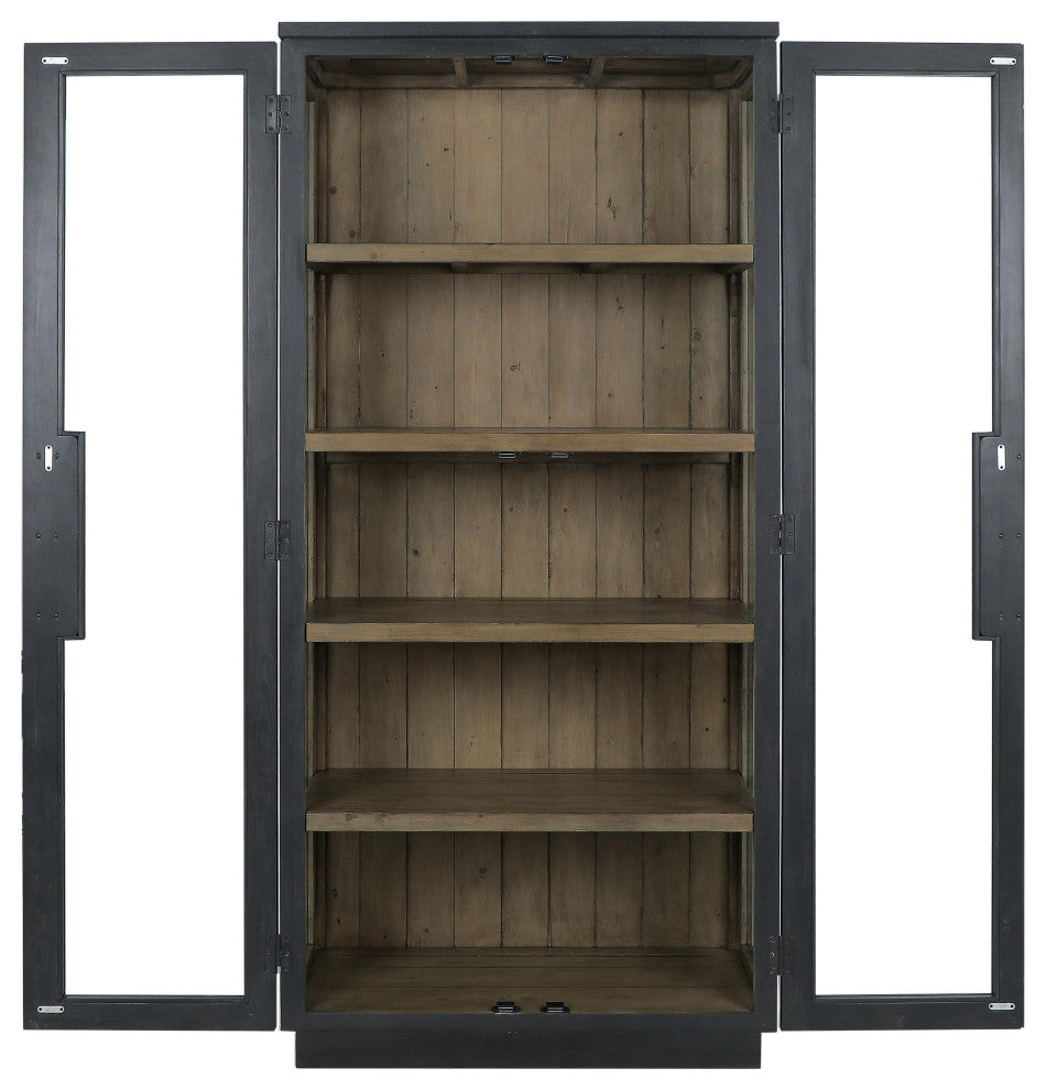Larson 82" Reclaimed Pine Wood Cabinet, Black