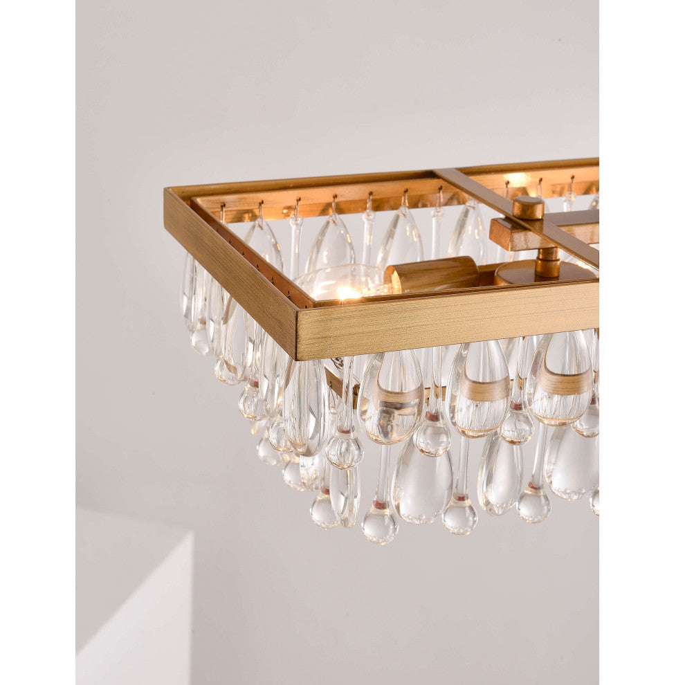 Bonnie Brushed Brass 6-light Crystal Teardrop Rectangle Chandelier