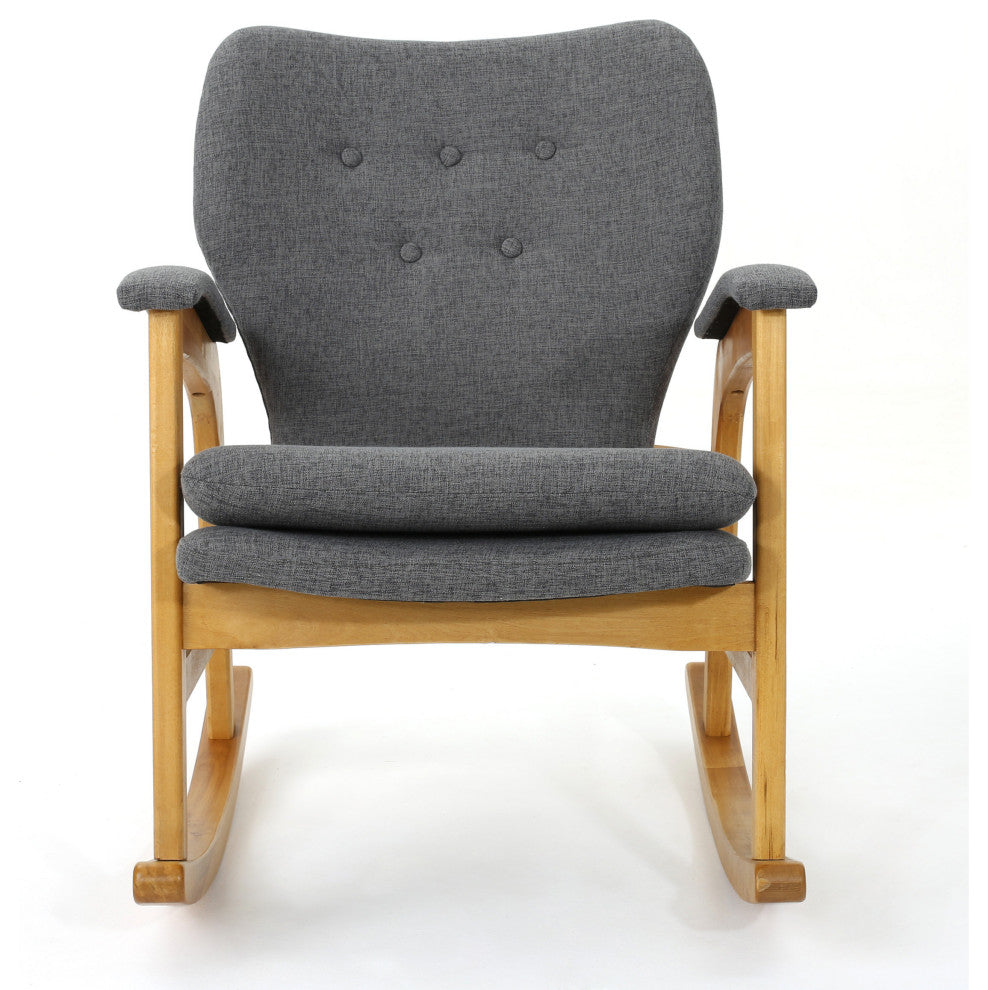 GDF Studio Bethany Mid Century Fabric Rocking Chair, Gray
