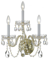 Traditional Crystal 3 Light Sconce in Polished Brass with Clear Hand Cut Crystal