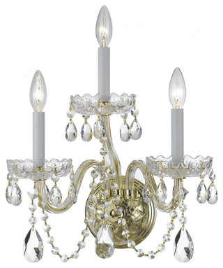 Traditional Crystal 3 Light Sconce in Polished Brass with Clear Hand Cut Crystal