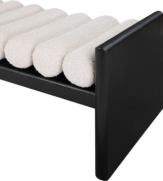 Waverly Boucle Fabric Upholstered Bench, Cream, 52" Wide, Black Finish