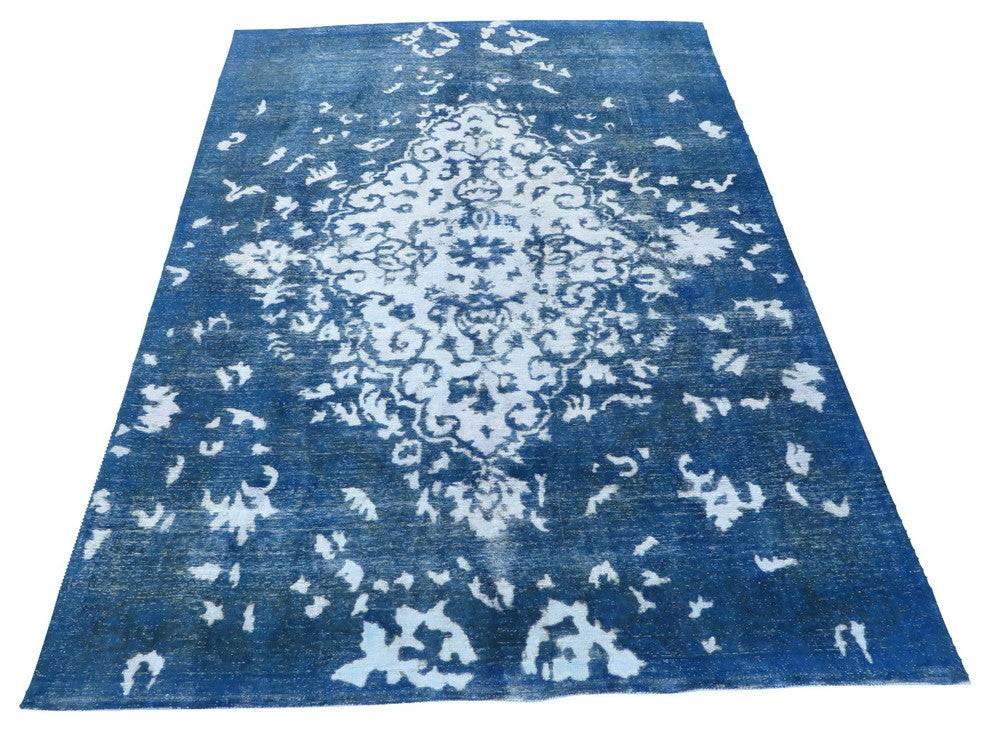 8x12 Hand Knotted Overdyed Ivory & Blue Persian Tabrez Oriental Rug