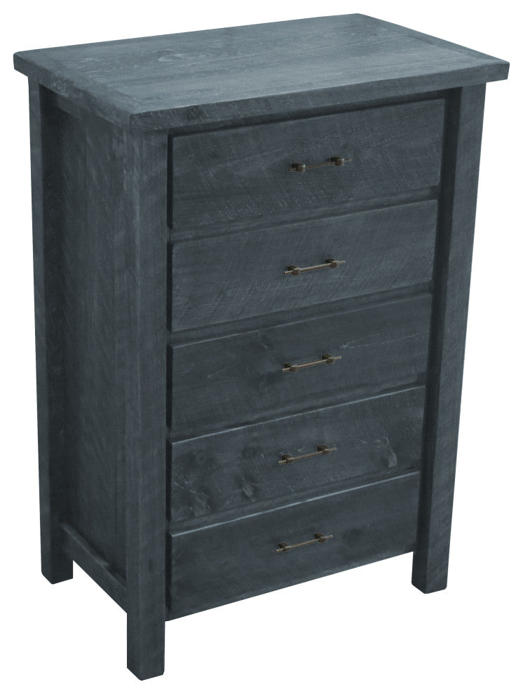 Barnwood Style Timber Peg 5-Drawer Chest, Smokey Gray