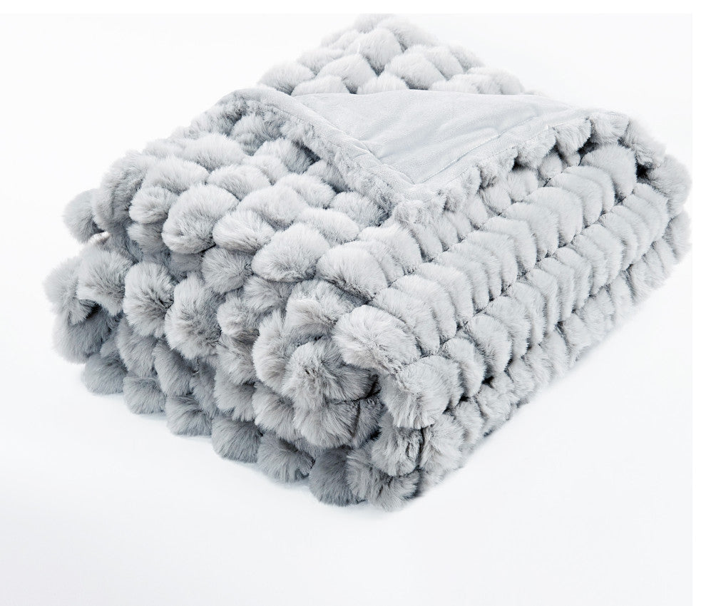 Spandex Striped Heavy Faux Fur Throw Blanket, Silver Grey