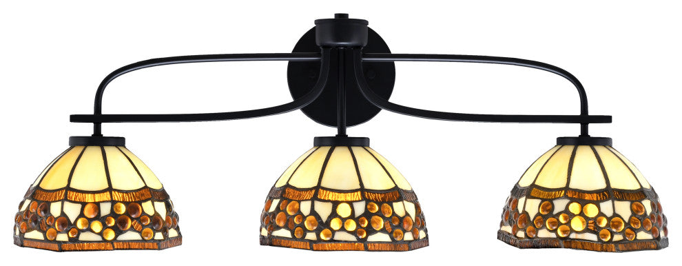 Cavella 3 Light Bath Bar, Matte Black Finish, 7" Roman Jewel Art Glass
