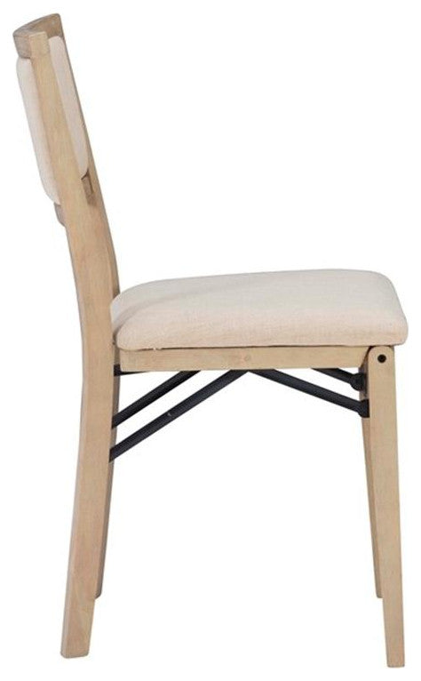 Linon Keira Set of Two Folding Chairs Beige Fabric Seat & Back in Graywash Wood