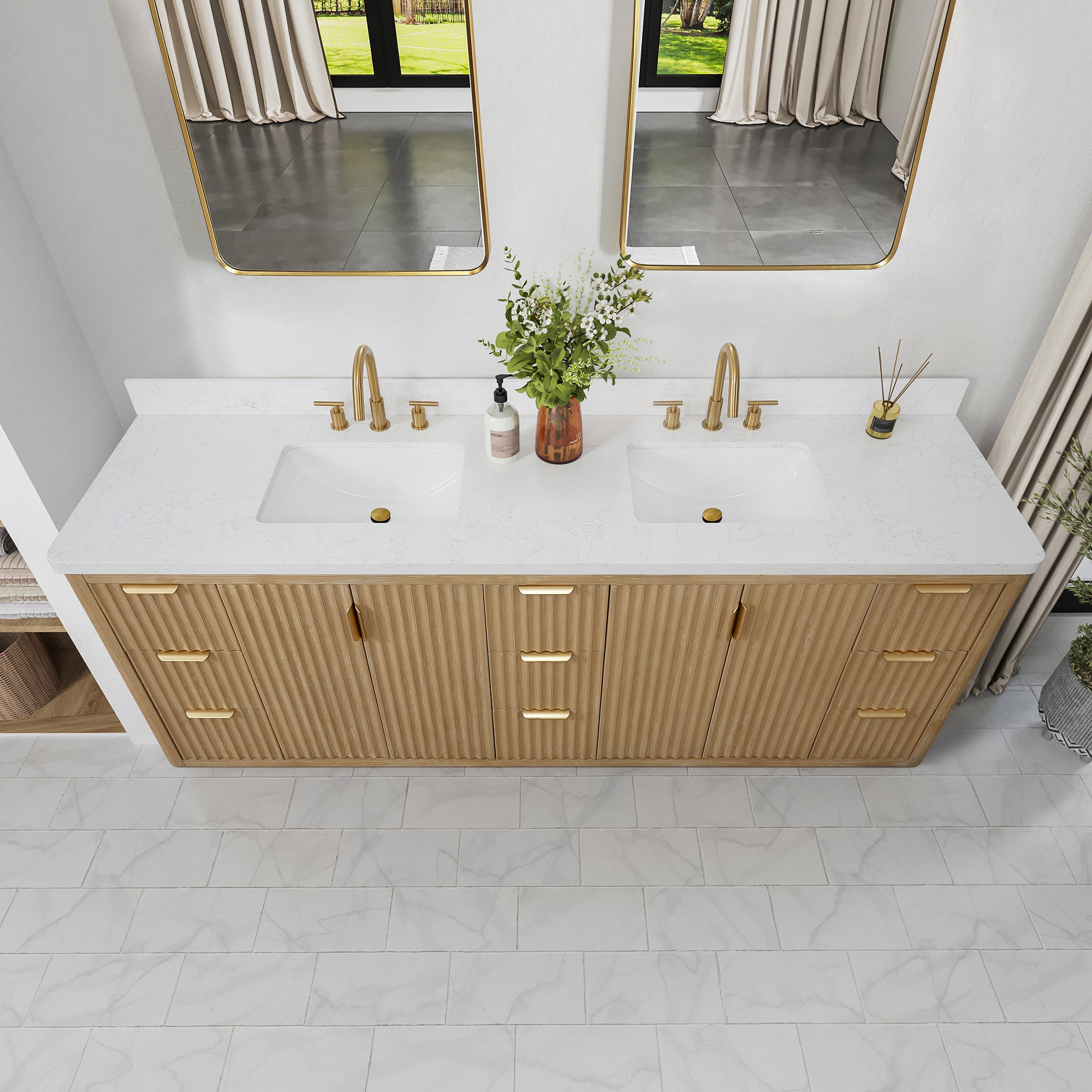 Vinnova Cadiz Bath Vanity, Composite Stone Top, Washed Ash Grey, 84", No Mirror