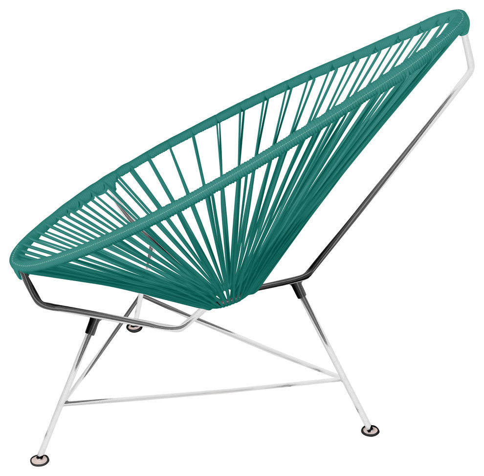 Acapulco Indoor/Outdoor Handmade Lounge Chair, Turquoise Weave, Chrome Frame