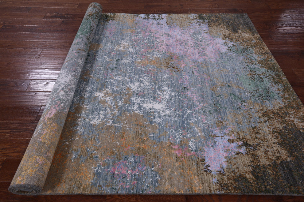 Modern Handmade Wool and Silk Rug 6' 1" X 9' 2" Q7186