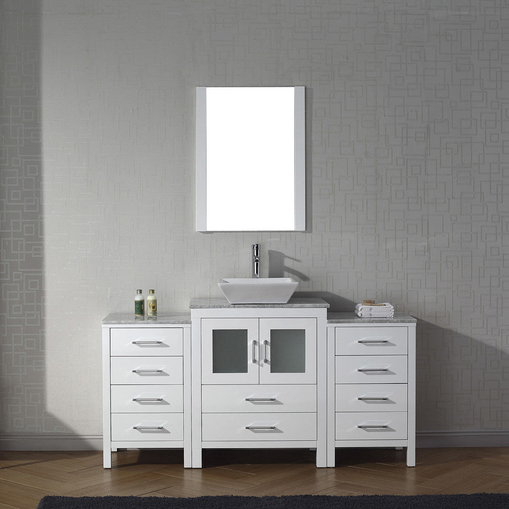 Virtu Dior 64" Single Bathroom Vanity, White With Faucet and Mirror