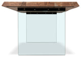 Brooks Dining Table, Glass Base, 40"x92", Teak Top, Clear Glass Base