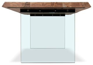 Brooks Dining Table, Glass Base, 40"x92", Teak Top, Clear Glass Base