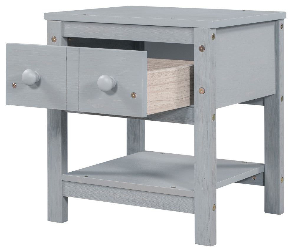 1-Drawer Wood Nightstand with Open Shelf (Set of 2) , Grey, 19'' X 16''