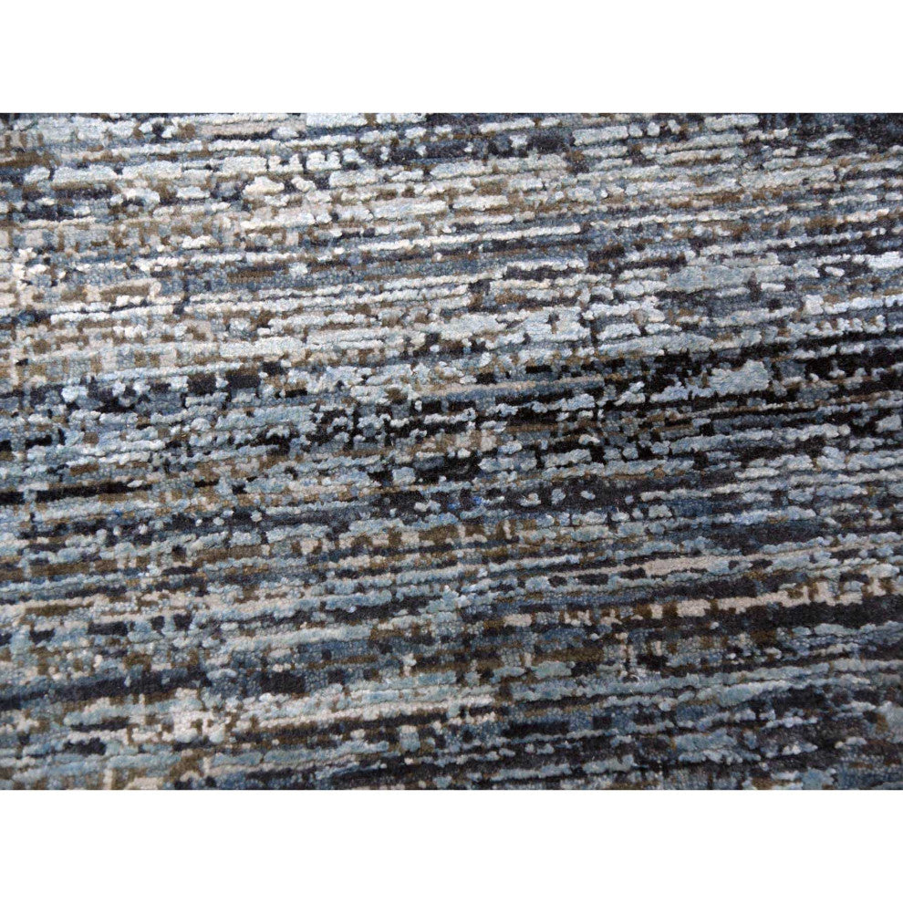 Blue Oceanic Pure Silk and Wool Hand Knotted Oriental Oversized Rug, 12'0"x15'0"
