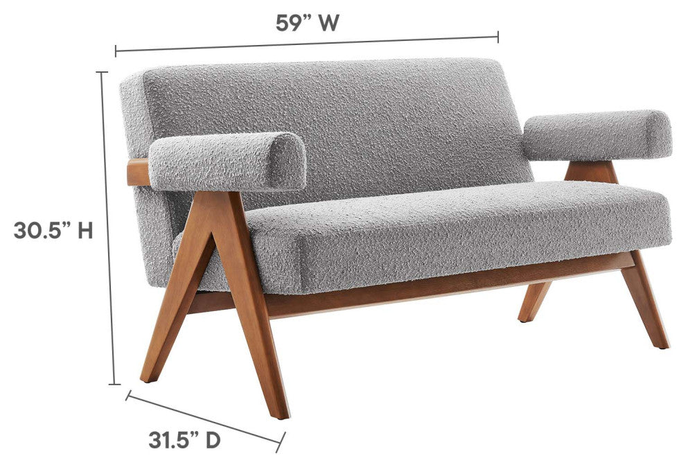 Lyra Boucle Fabric Loveseat, Light Gray