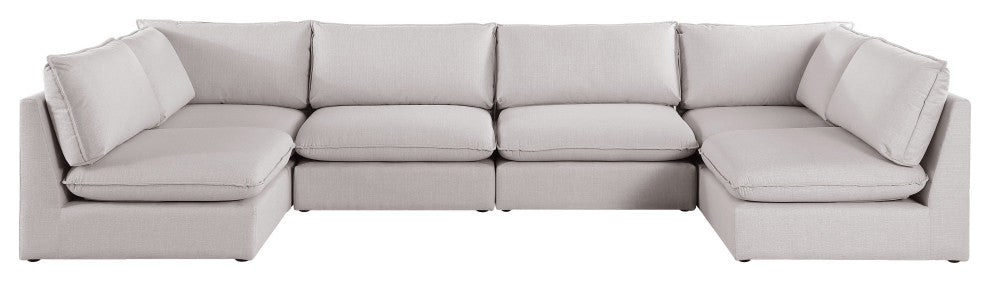 Mackenzie Linen Textured Fabric 6-Piece Modular U-Shaped Sectional, Beige