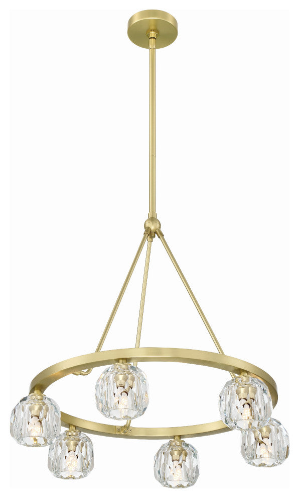 Aragon 6-Light Soft Brass Chandelier, Faceted Cut Crystal