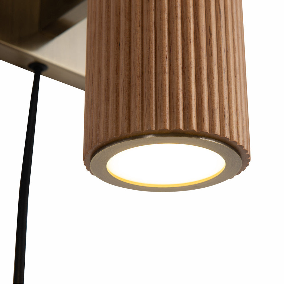 Tambo Wall Sconce - Dark Walnut Wood Finish, Weathered Brass, Dimmer, Natural Ash