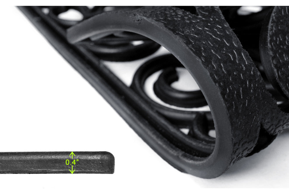 Black Moulded Vines Half-round Rubber Doormat, 24"x36"