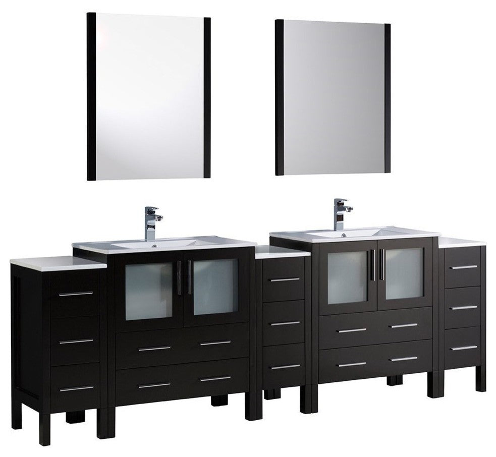 Torino 96" Espresso Modern Double Sink Bathroom Vanity, Faucet FFT9151BN