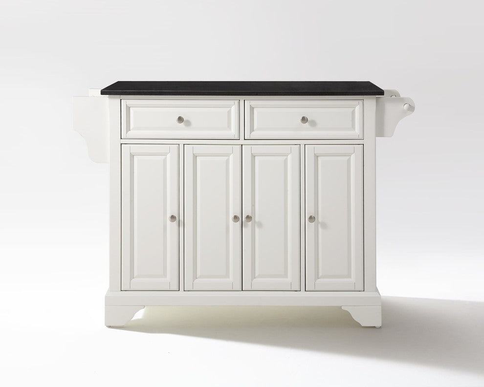 LaFayette Solid Black Granite Top Kitchen Island, White Finish