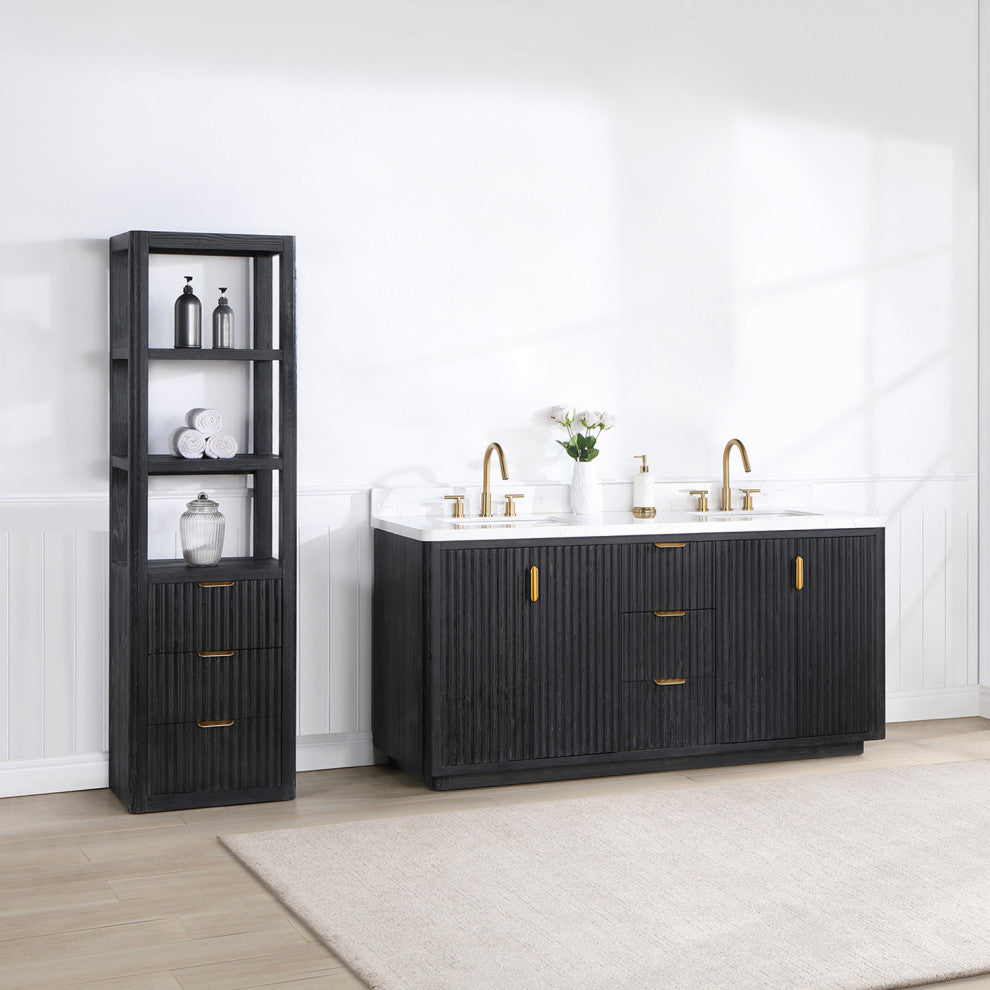 Vinnova Cadiz Bath Vanity, Composite Stone Top, Black, 72", No Mirror