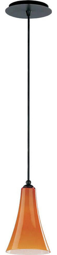 1-Light Mini Pendant with Amber Glass Flute Shades 6"wide, Old World Finish