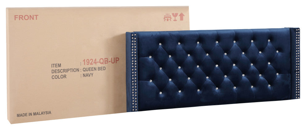 Chester Upholstered Velvet Bed, Navy, Full