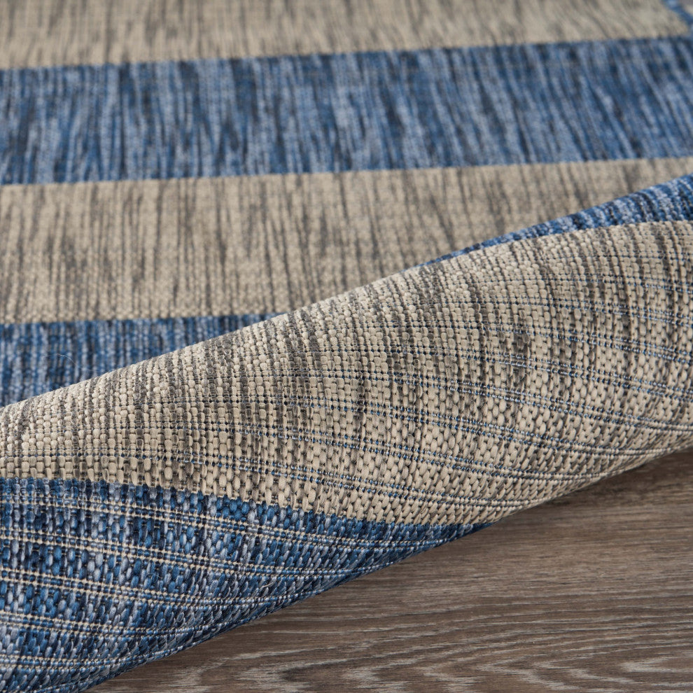 8' X 10' Blue And Gray Striped Indoor Outdoor Area Rug