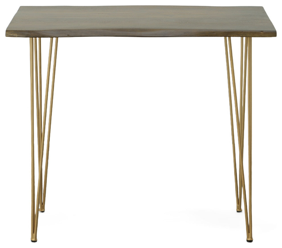 Seti Live Edge Bar Table, Elm and Gold