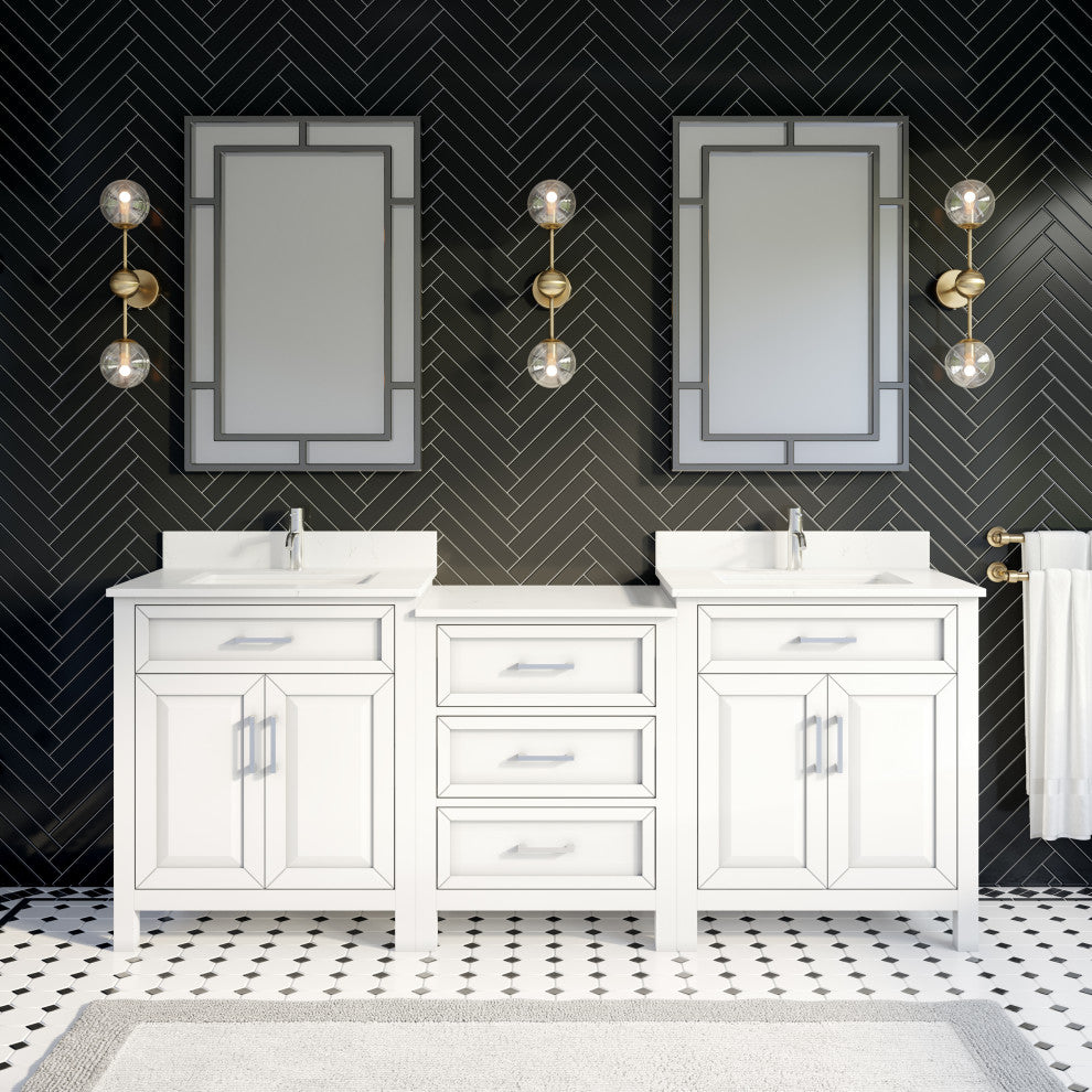Terrence 84" Vanity with Power Bar and Drawer Organizer, White