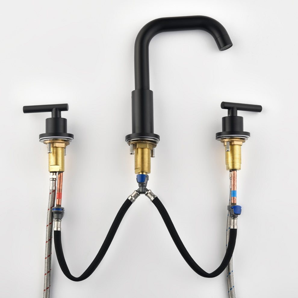 8 in. Widespread 2-Handle High Arc Bathroom Faucet with Brass Dics Valve, Black